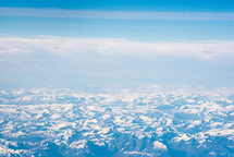 aerial view over rugged mountains 