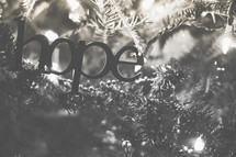 A hope ornament on the Christmas tree 