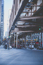 cars under a bridge in Chicago 