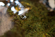 wedding rings on moss 