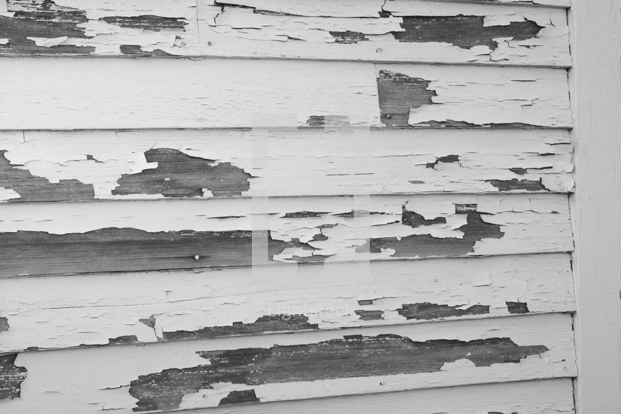 peeling paint on the siding of an old church 