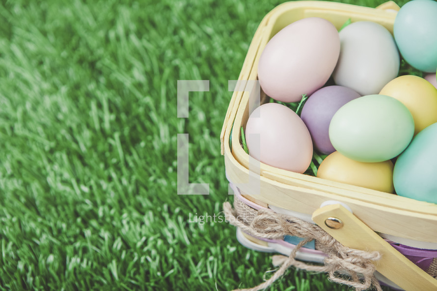 Easter Egg Basket Background with Copy Space