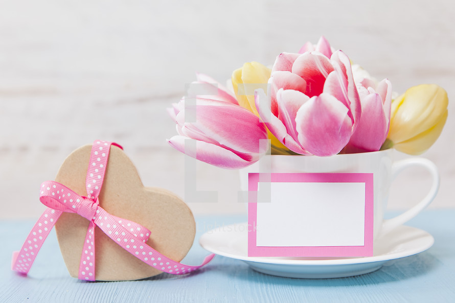 Spring Flowers with Gift and Blank Card