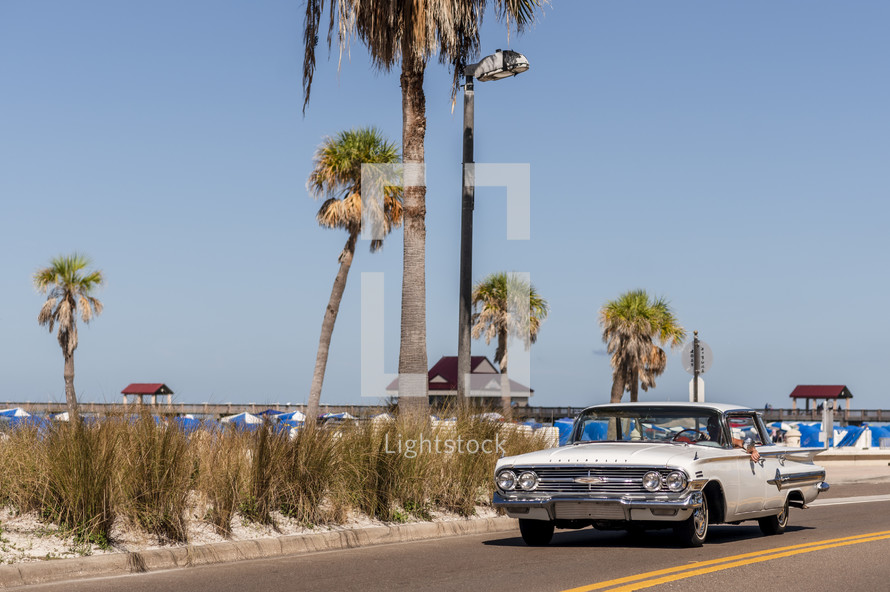 vintage car and beach 