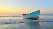 Fishing boat and sunrise on Black Sea