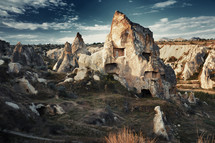 homes carved into a mountain rock of Cappadocia, Turkey