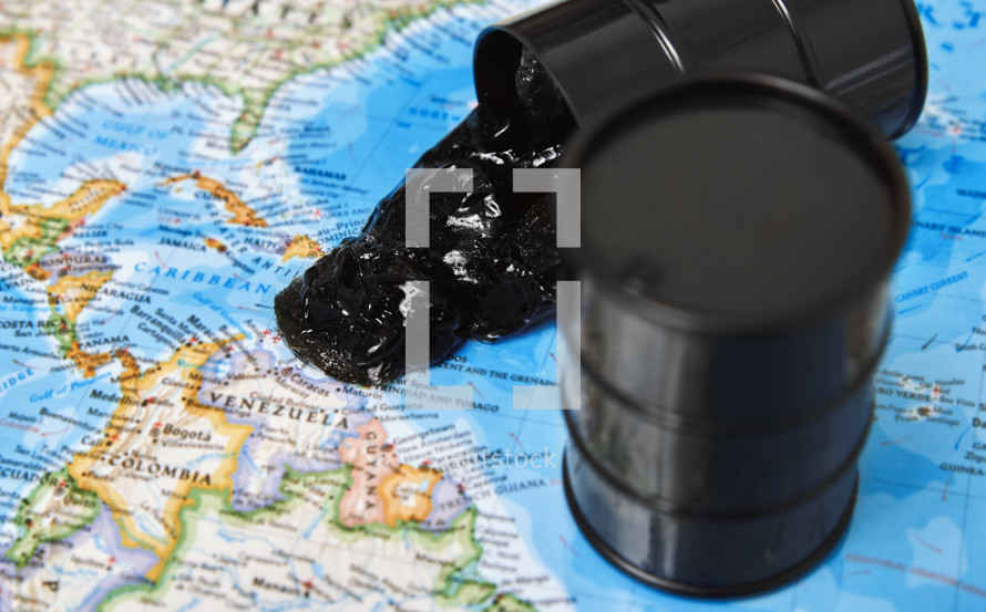 map of Venezuela and oil barrel 