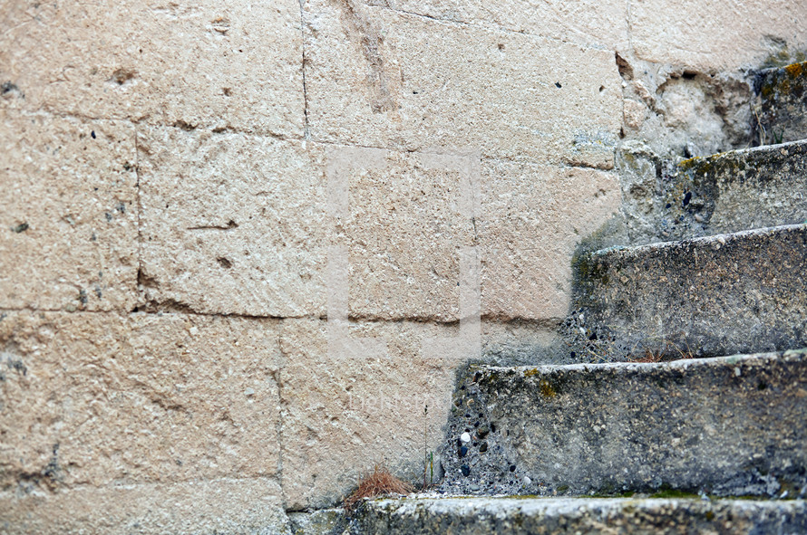 mason block wall and concrete steps 