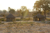 straw huts in a village 