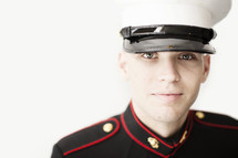 Smiling Marine in uniform, looking at the camera. 