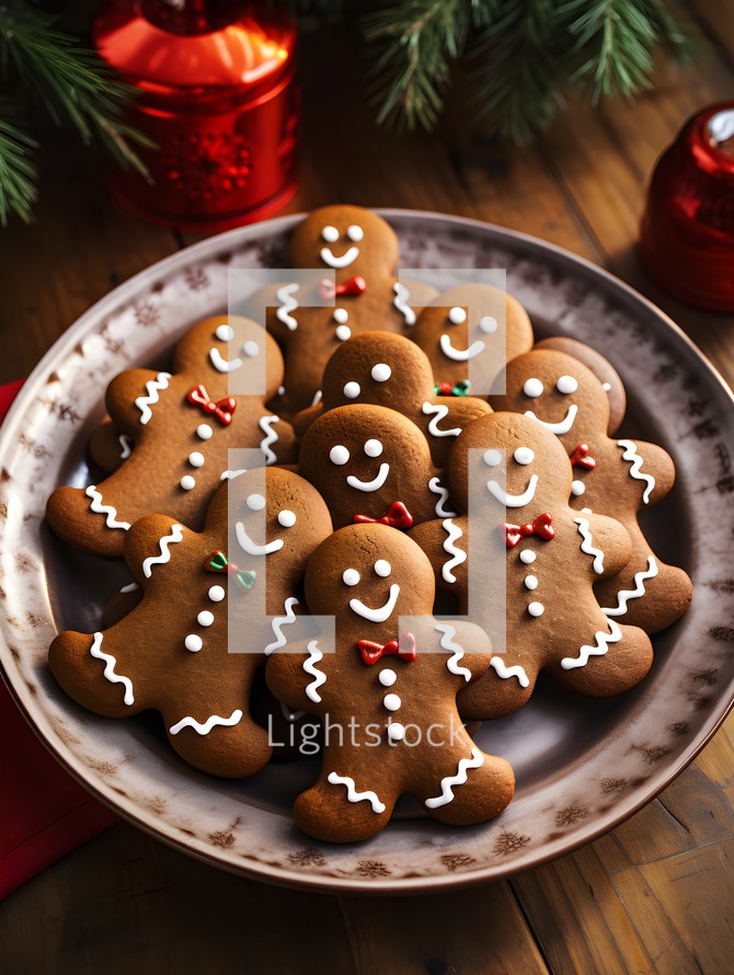 A Full Plate of Gingerbread Men on a Wooden Table