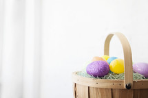 Easter eggs in a basket.