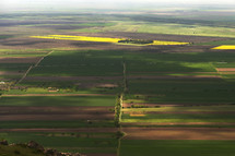 aerial view over farmland 