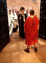 Jewish elders ask Pontius Pilate to judge and condemn Jesus, accusing him of claiming to be the King of the Jews.