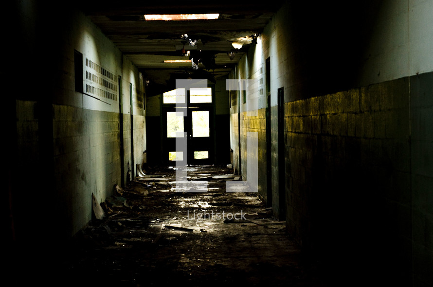 natural disaster - hallway in ruins 
