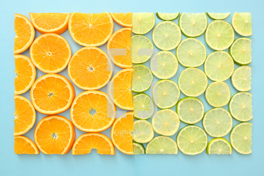Frame Of Fresh Sliced Orange and Lime Fruits