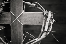 crown of thorns on a wooden cross