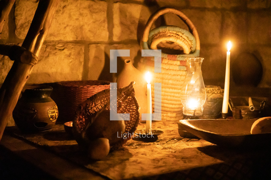 candlelight in a home in biblical times 
