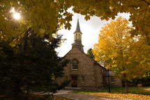 stone church in fall 