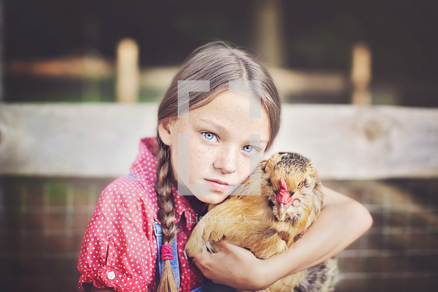 girl with a chicken 