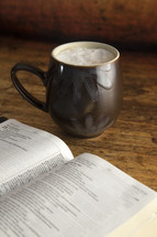 open Bible and latte 