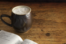 latte and open Bible 