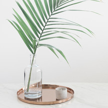 palm frond in a vase on a tray 