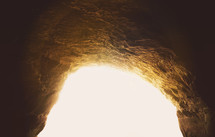Bright light through a cave