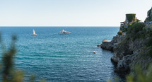 Boats anchored at sea. Amalfi coast