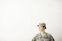 Female soldier looking away. 
