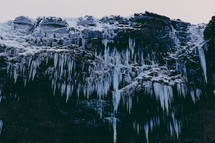 icicles on a mountainside 