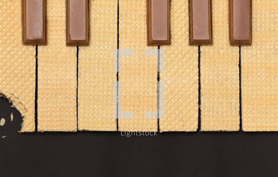 Conceptual Top View of Piano Keys from Wafers bars and Chocolate bars