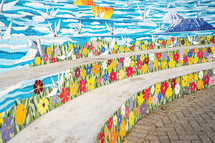 August 29, 2024. Rebeirao Pires, SP Brazil.
Mosaic artwork on the stairs at the Oriental Garden at Rebeiroa Pires.