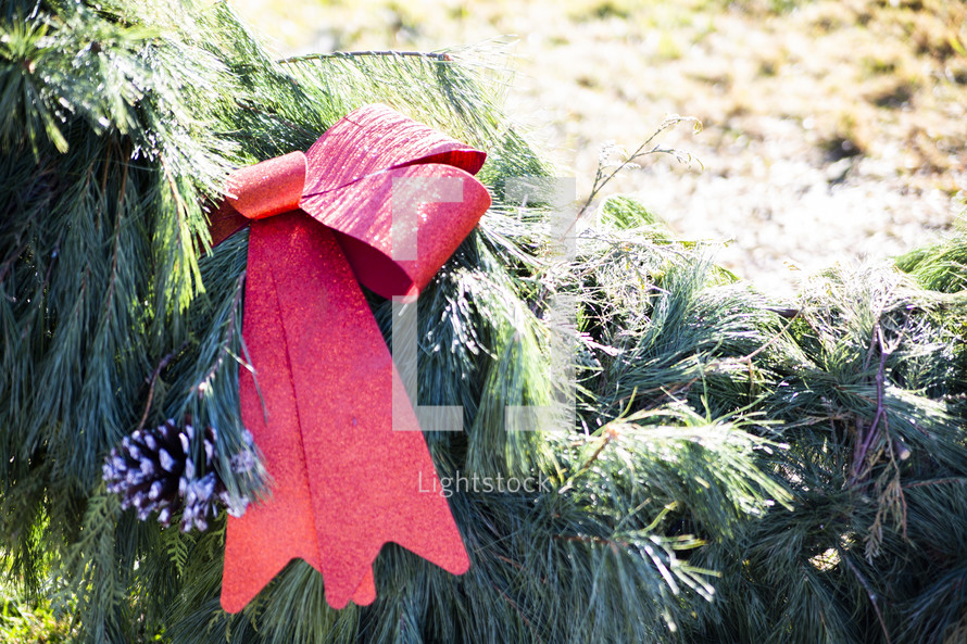 Christmas garland with red bow