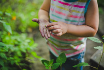 a little girl holding seeds in her hands 