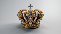 A royal crown with diamonds and rubies. 