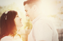 a happy couple in love with colorful light leaks