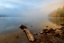 misty lake in morning 