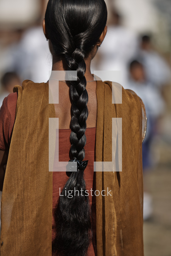 Woman in central India hair braid