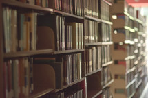 books on shelves in a library 