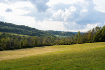 rural farm and mountain landscape 