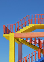Abstract Summer Colors. Colorful Stairs Against Blue Sky