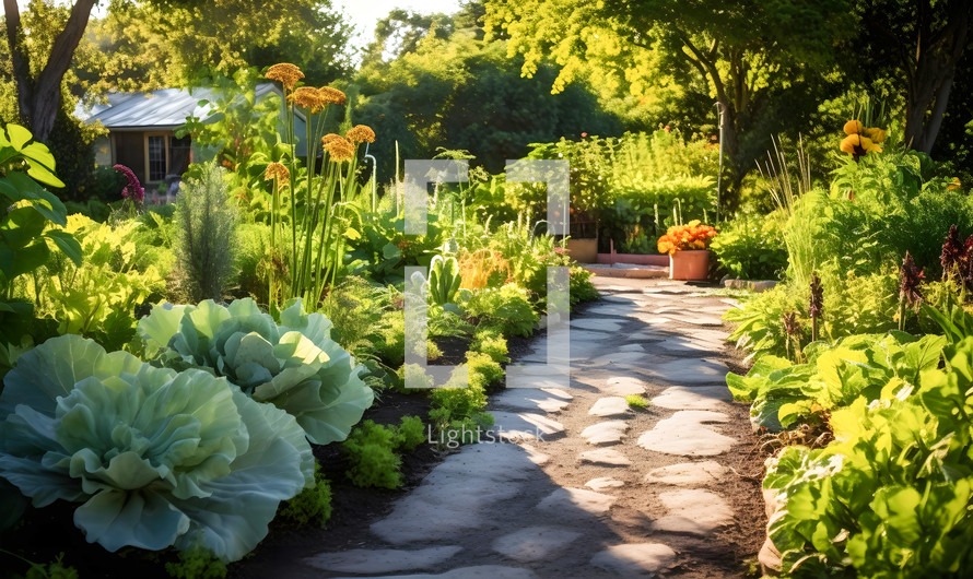 A Beautiful Spring Garden with a Path and Flowers