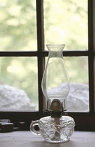 oil lamp in a window 