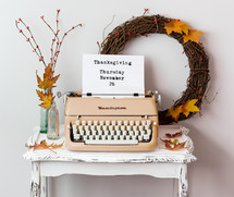 Thanksgiving November 26 on a typewriter 