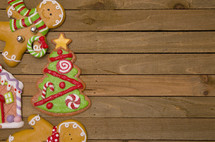 Christmas tree,  gingerbread man, and gingerbread house cookie 