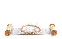 Torah Scroll with the Crown of Throns Isolated on a White Background