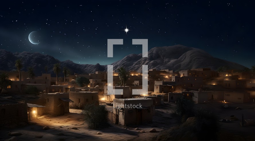 AI Image of The Village of Bethlehem with a Bright Star Above it the Night Jesus was Born 