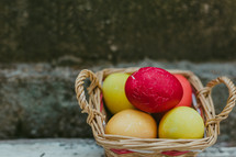 basket of dyed Easter eggs 