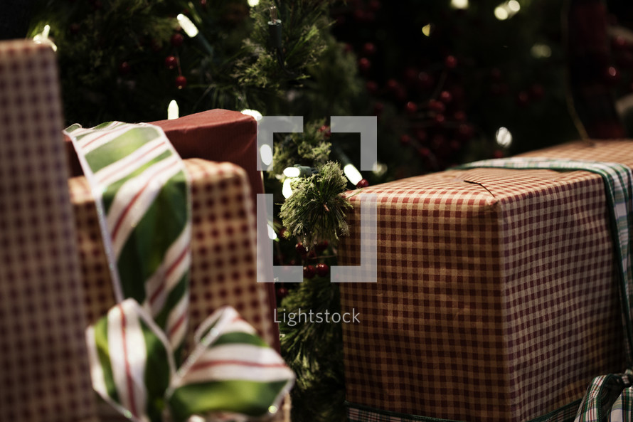 Wrapped gifts under the Christmas tree